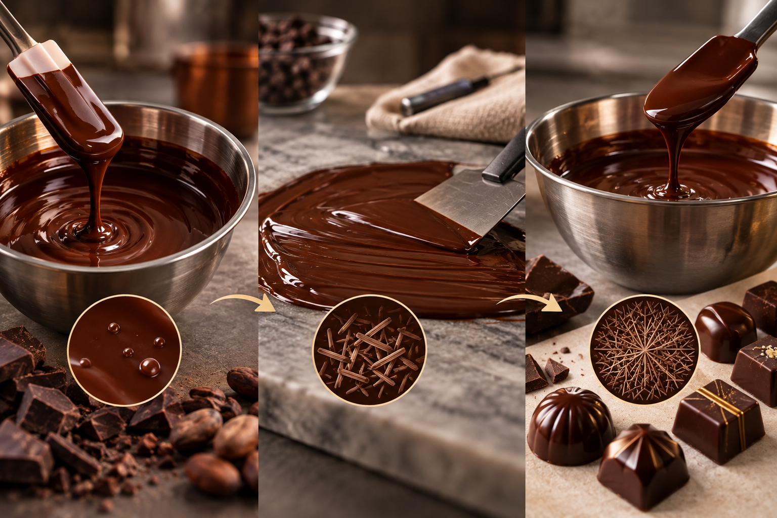The science of tempering: professional chocolate reference photograph